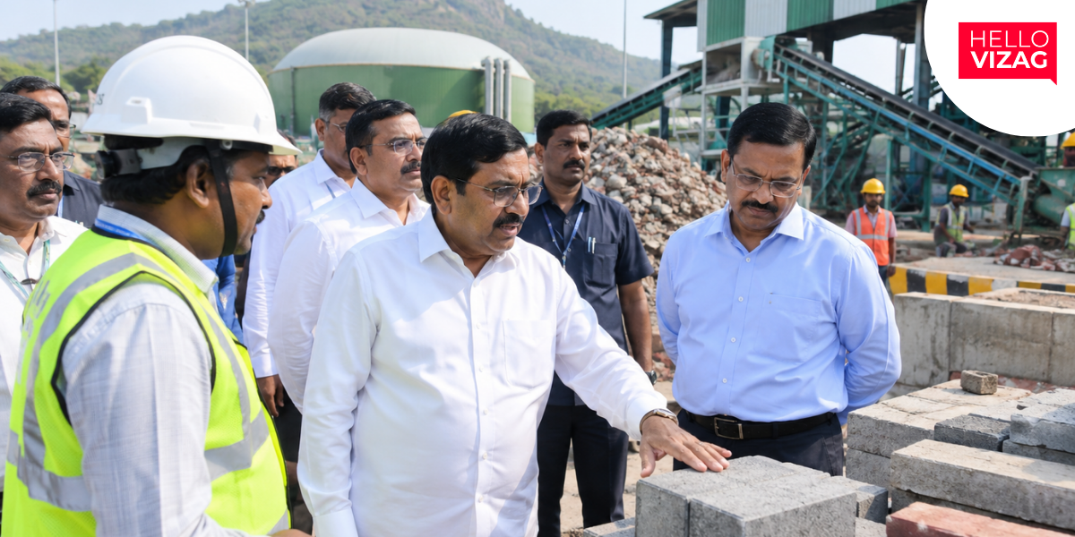 MA&UD Minister Inspects C&D Waste Processing Plant at Kapuluppada Dumping Yard
