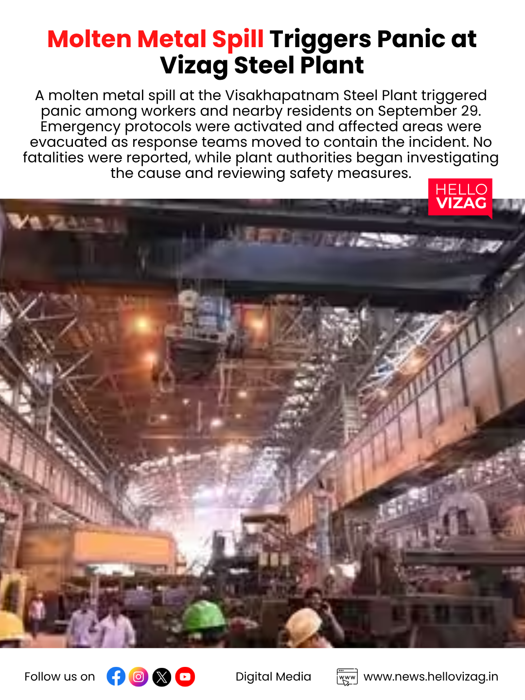 Molten Metal Spill Triggers Panic at Vizag Steel Plant