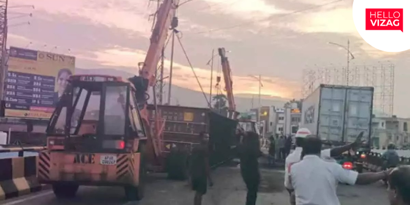 Container Overturns on Vizag NAD Flyover, No Casualties Reported